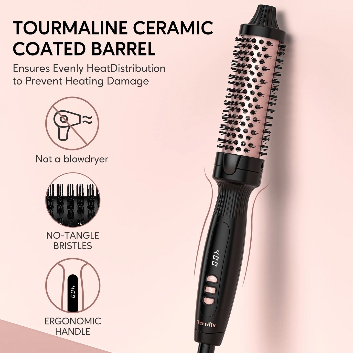 1.25" Thermal Brush, Ceramic Tourmaline Ionic Hair Curling Wand