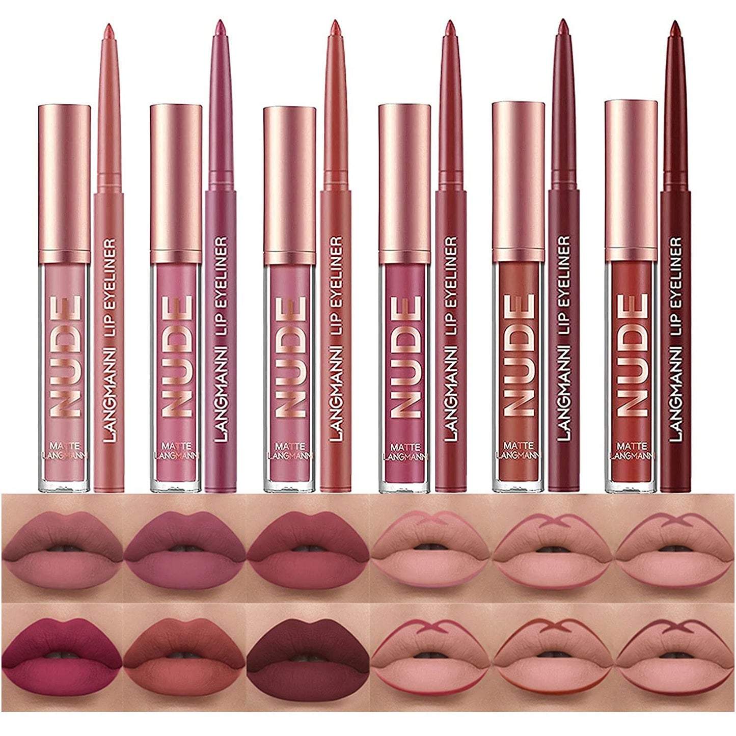 12Pcs Matte Liquid Lipstick + Lip Liner Pens Set, Velvety Nude Lip Stain Waterproof Long Wear Makeup Gift Set