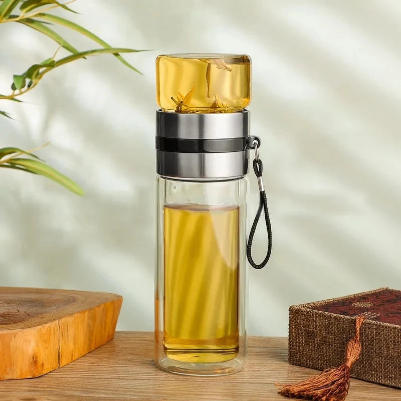 400ML Double Layer Tea Water Bottle High Borosilicate Glass Tea Cup with Filter Infuser Tumbler Drinkware Set