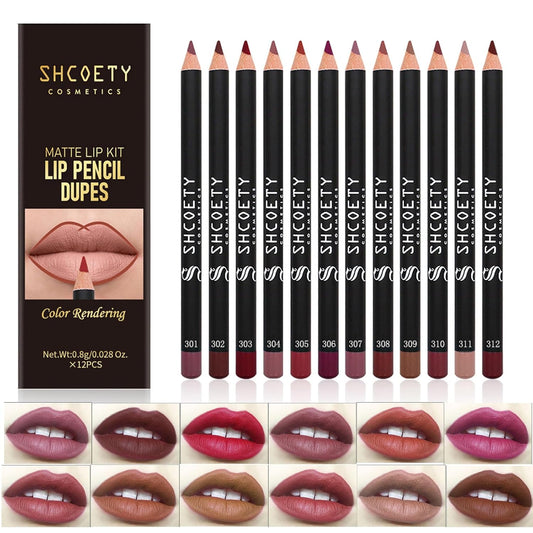 12 Pcs Matte Lip Liner Set, Nude Brown Natural Lip Liner Pencils, High Pigmented Longwear Smooth Lip Pencil Makeup