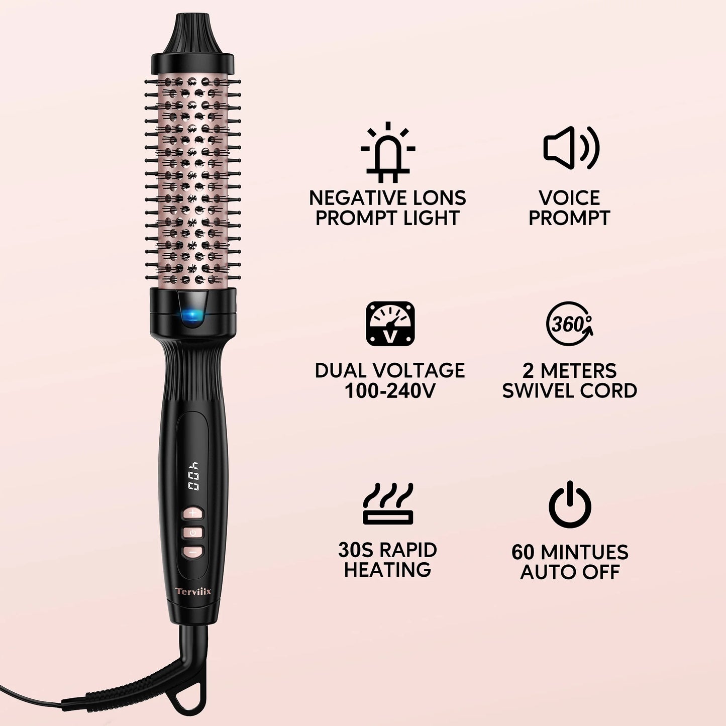 1.25" Thermal Brush, Ceramic Tourmaline Ionic Hair Curling Wand