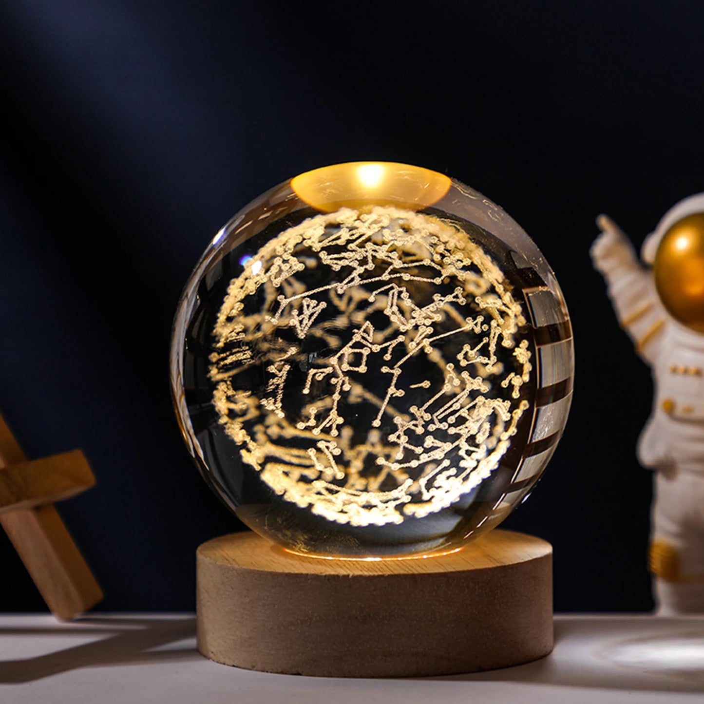 Crystal Ball Night Lights Glowing Planet Galaxy Astronaut 3D Moon Table Lamp USB Atmosphere Lamp Tabletop Decorations Kid Gifts