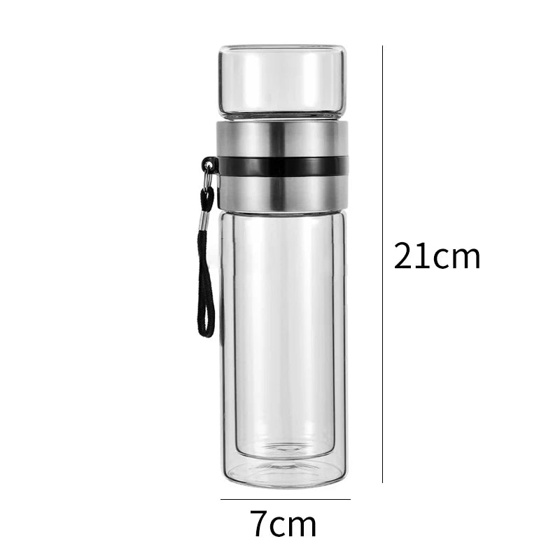 400ML Double Layer Tea Water Bottle High Borosilicate Glass Tea Cup with Filter Infuser Tumbler Drinkware Set