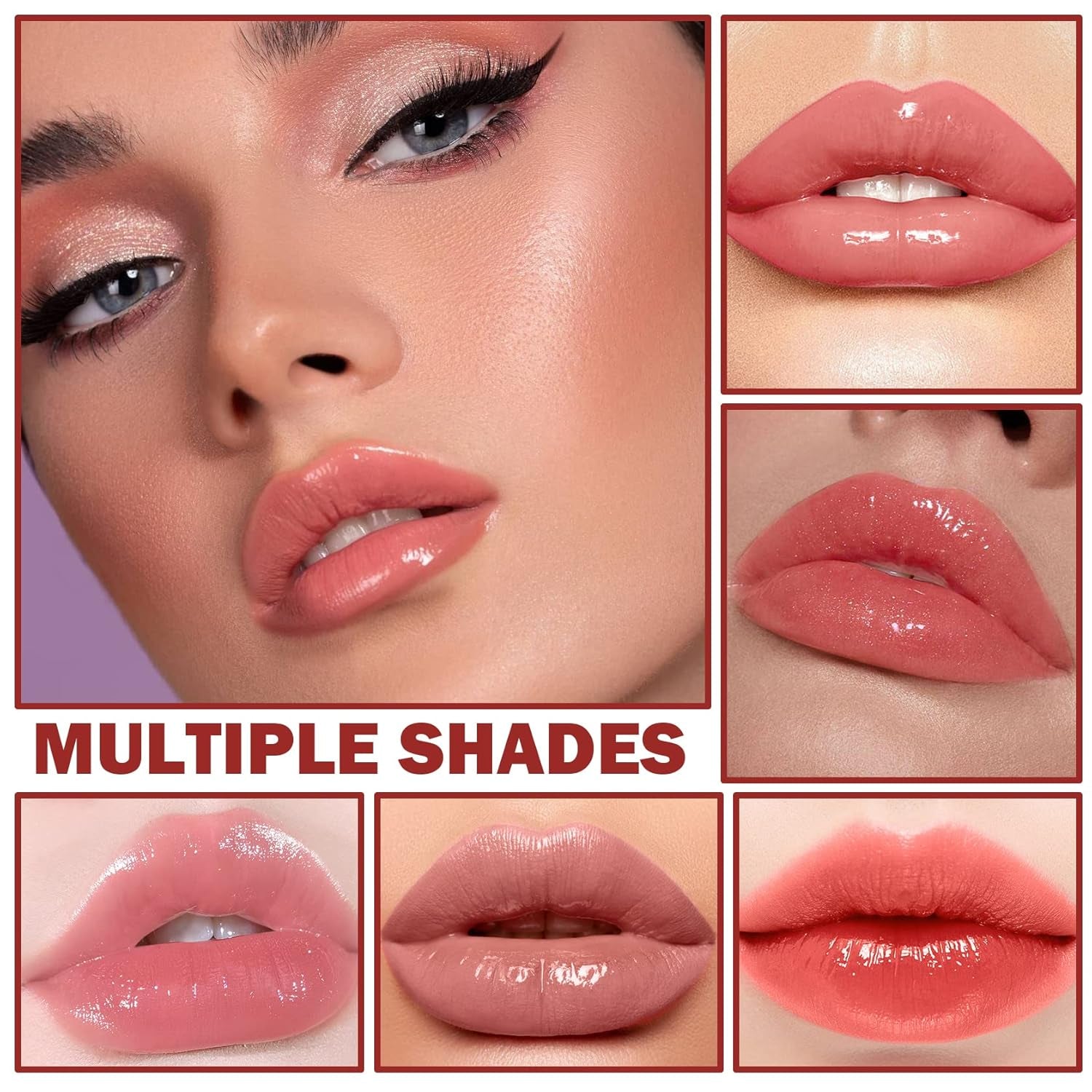 6PCS Nude Lip Gloss Set Shine Glossy Plumping Clear Non-Sticky Matte Liquid Nude Lipstick Lip Stain Set A