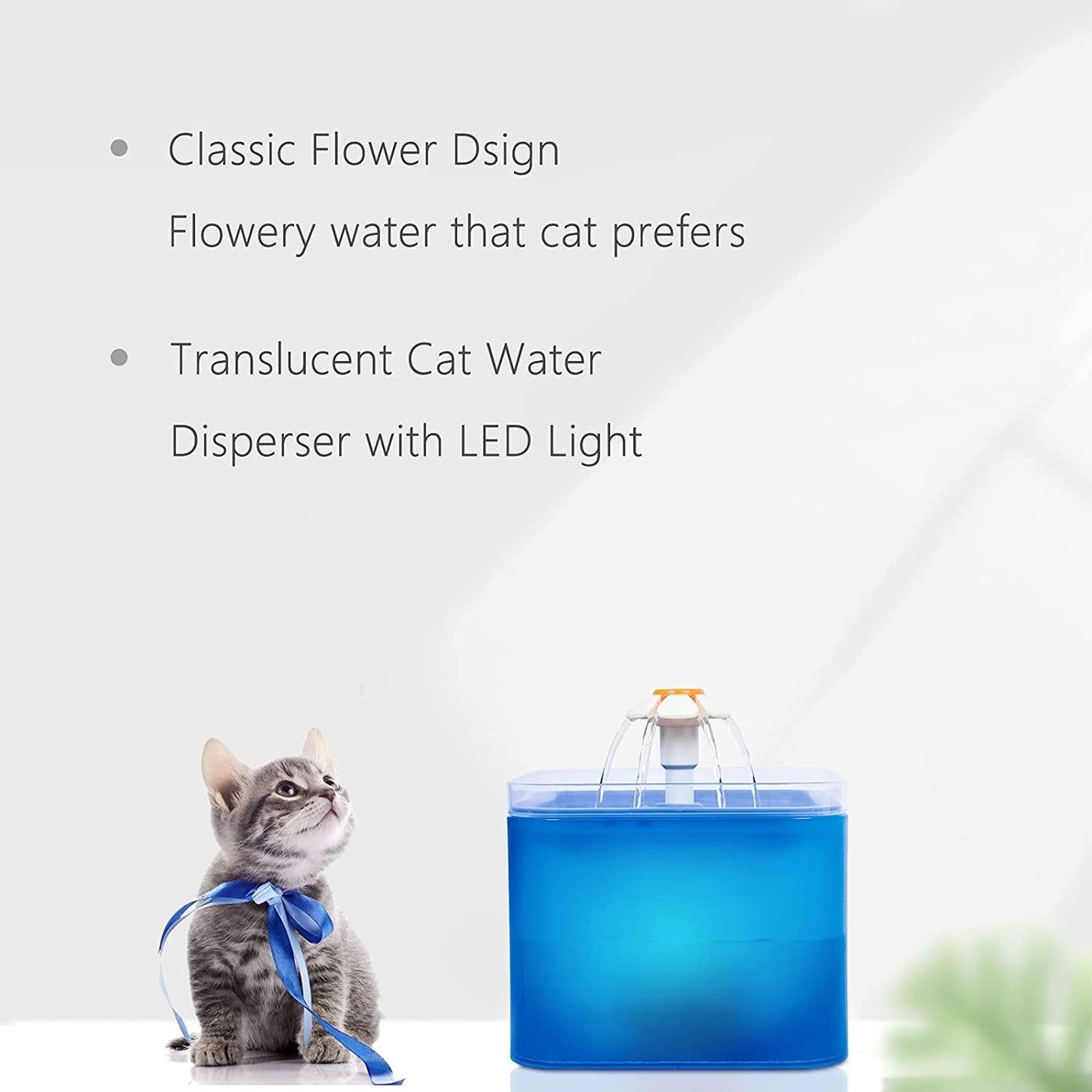 67Oz/2.0L LED Pet Fountain，Automatic Cat Water Fountain Dog Water Dispenser for Cats，Dogs，Other Pets (Blue)