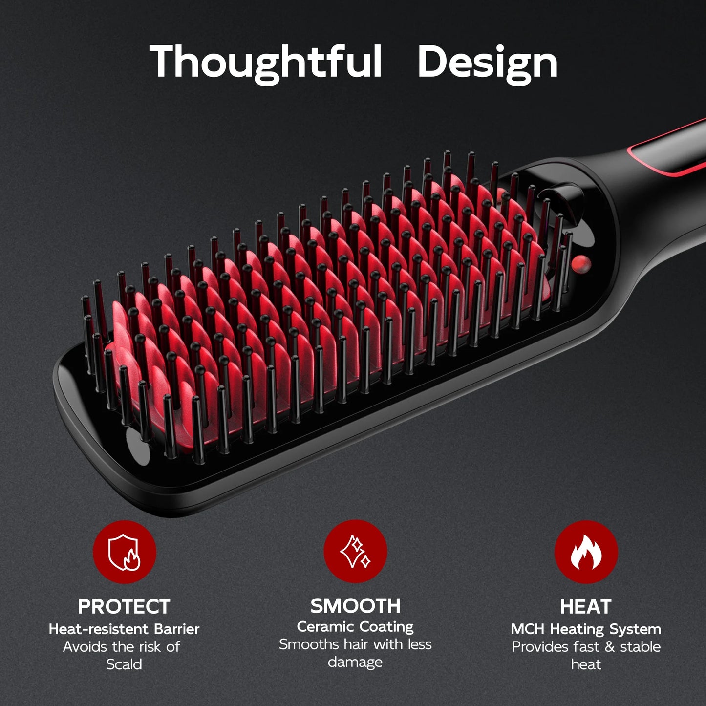 Hair Straightener Brush, Ionic Hair Straightening Brush with LED Display Screen, Plastic