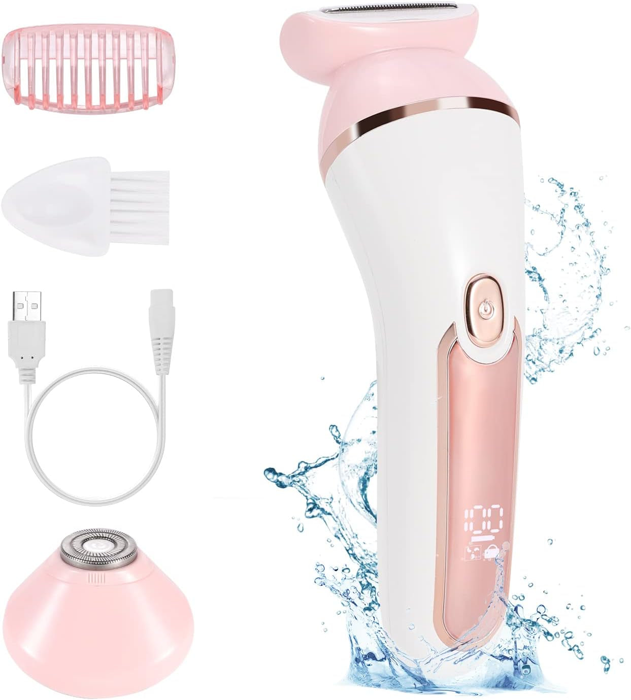 Electric Shaver for Women - Wet & Dry Lady Shaver for Legs, Underarms, Face, Bikini Hair Removal - Cordless, Waterproof, Painless, 2-In-1 Girl Electric Razor - USB Rechargeable (Pink)