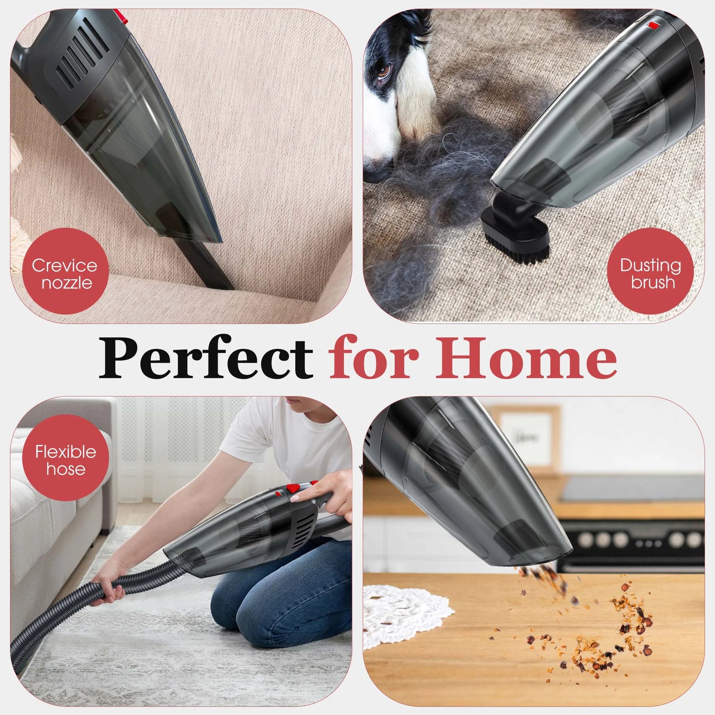 Handheld Vacuum Cordless, Portable Car Vacuum Cleaner Cordless Strong Suction, Mini Wet/Dry Hand Vacuum Cleaner for Car Multi-Surface, New, Black