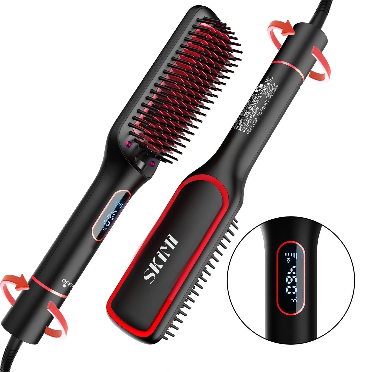 Hair Straightener Brush, Ionic Hair Straightening Brush with LED Display Screen, Plastic