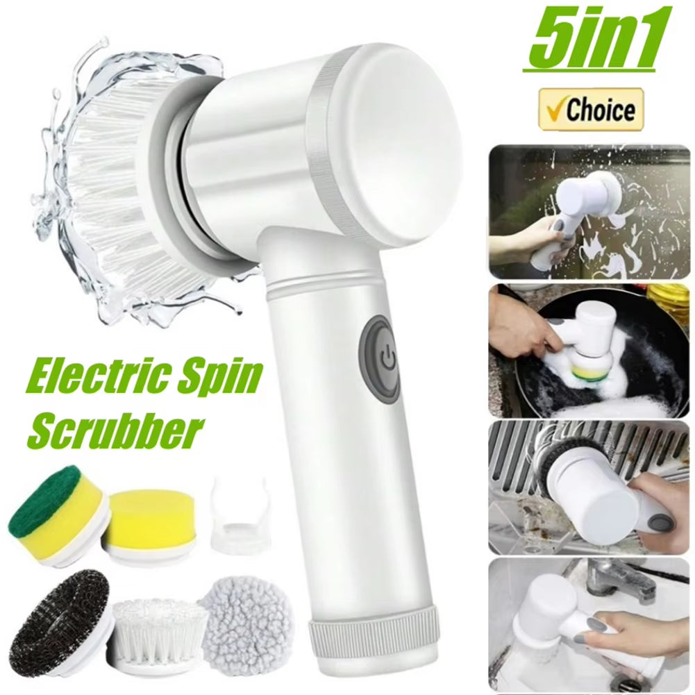 2024 New Electric Spin Scrubber,Bathroom Cleaning Brush Power Scrubber with 5 Replaceable Brush Heads, Electric Cleaning Brush