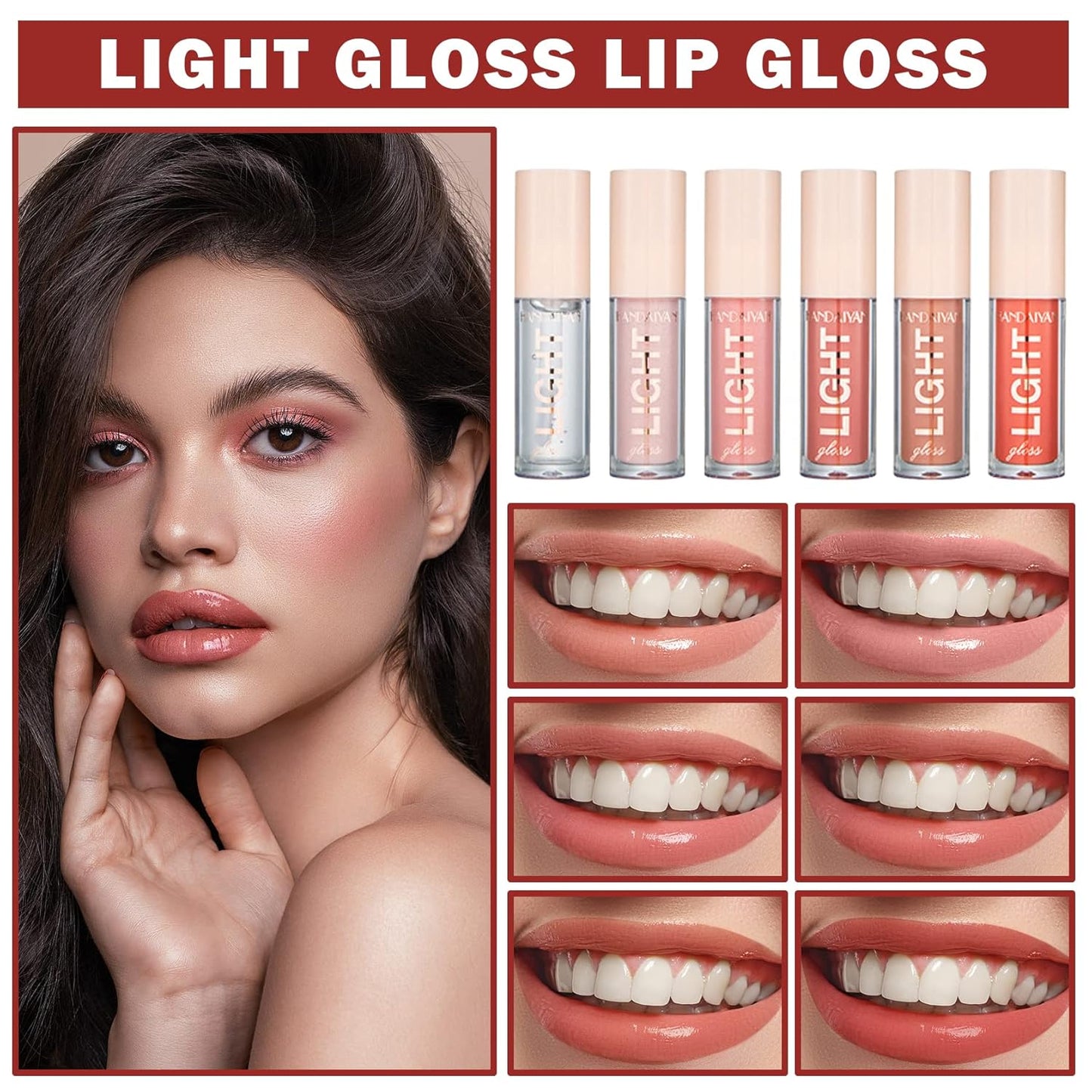 6PCS Nude Lip Gloss Set Shine Glossy Plumping Clear Non-Sticky Matte Liquid Nude Lipstick Lip Stain Set A