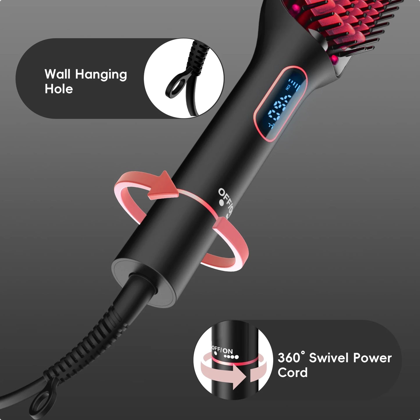 Hair Straightener Brush, Ionic Hair Straightening Brush with LED Display Screen, Plastic