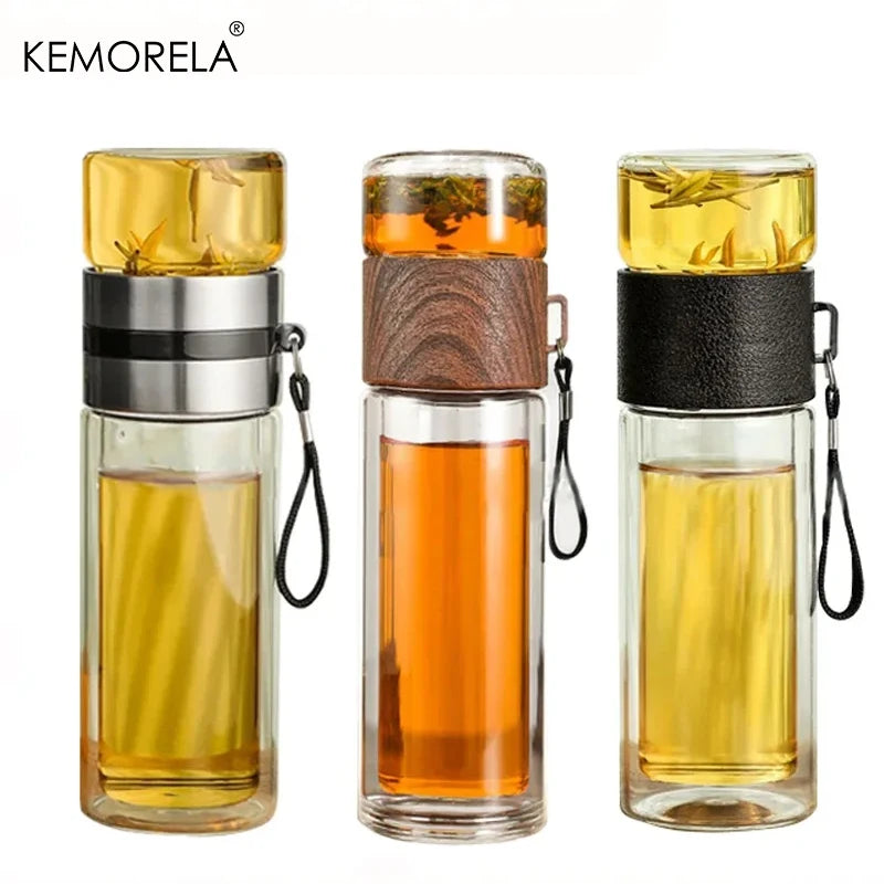 400ML Double Layer Tea Water Bottle High Borosilicate Glass Tea Cup with Filter Infuser Tumbler Drinkware Set