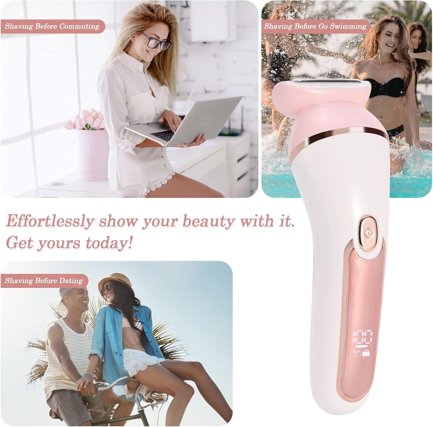 Electric Shaver for Women - Wet & Dry Lady Shaver for Legs, Underarms, Face, Bikini Hair Removal - Cordless, Waterproof, Painless, 2-In-1 Girl Electric Razor - USB Rechargeable (Pink)