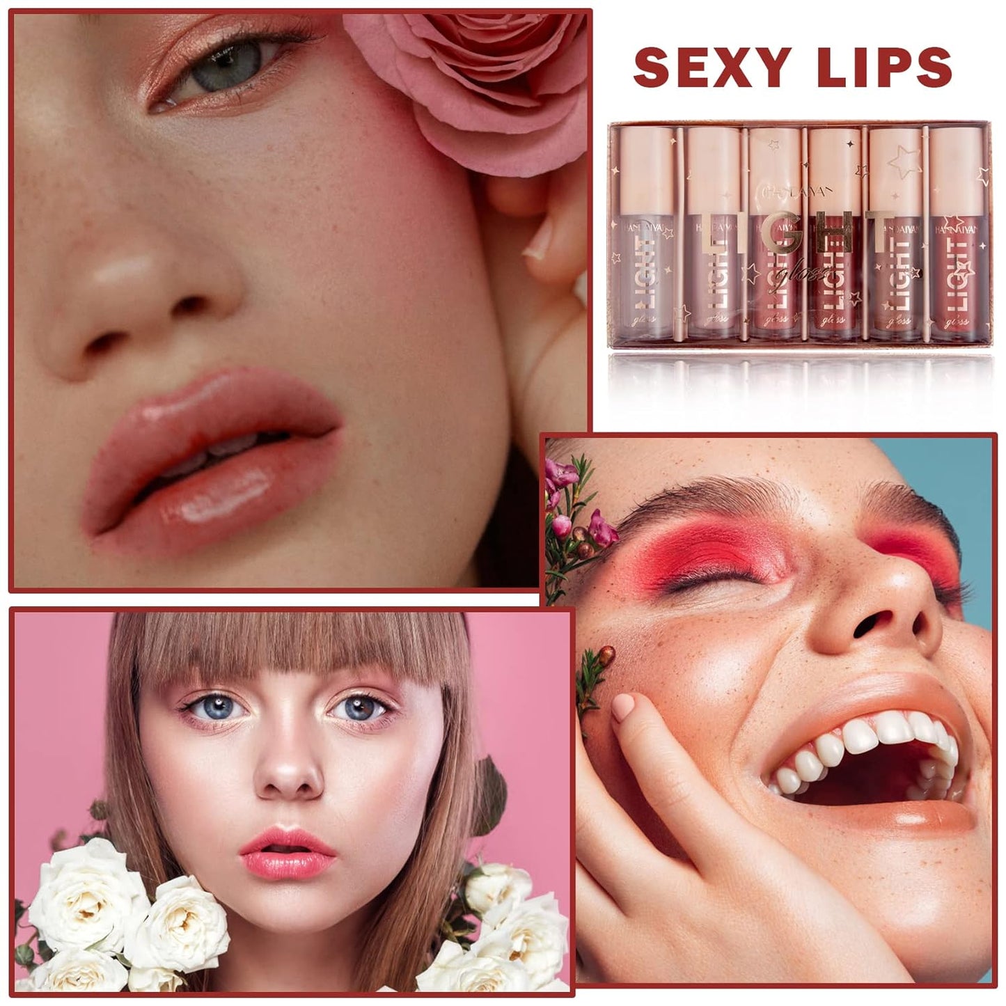 6PCS Nude Lip Gloss Set Shine Glossy Plumping Clear Non-Sticky Matte Liquid Nude Lipstick Lip Stain Set A