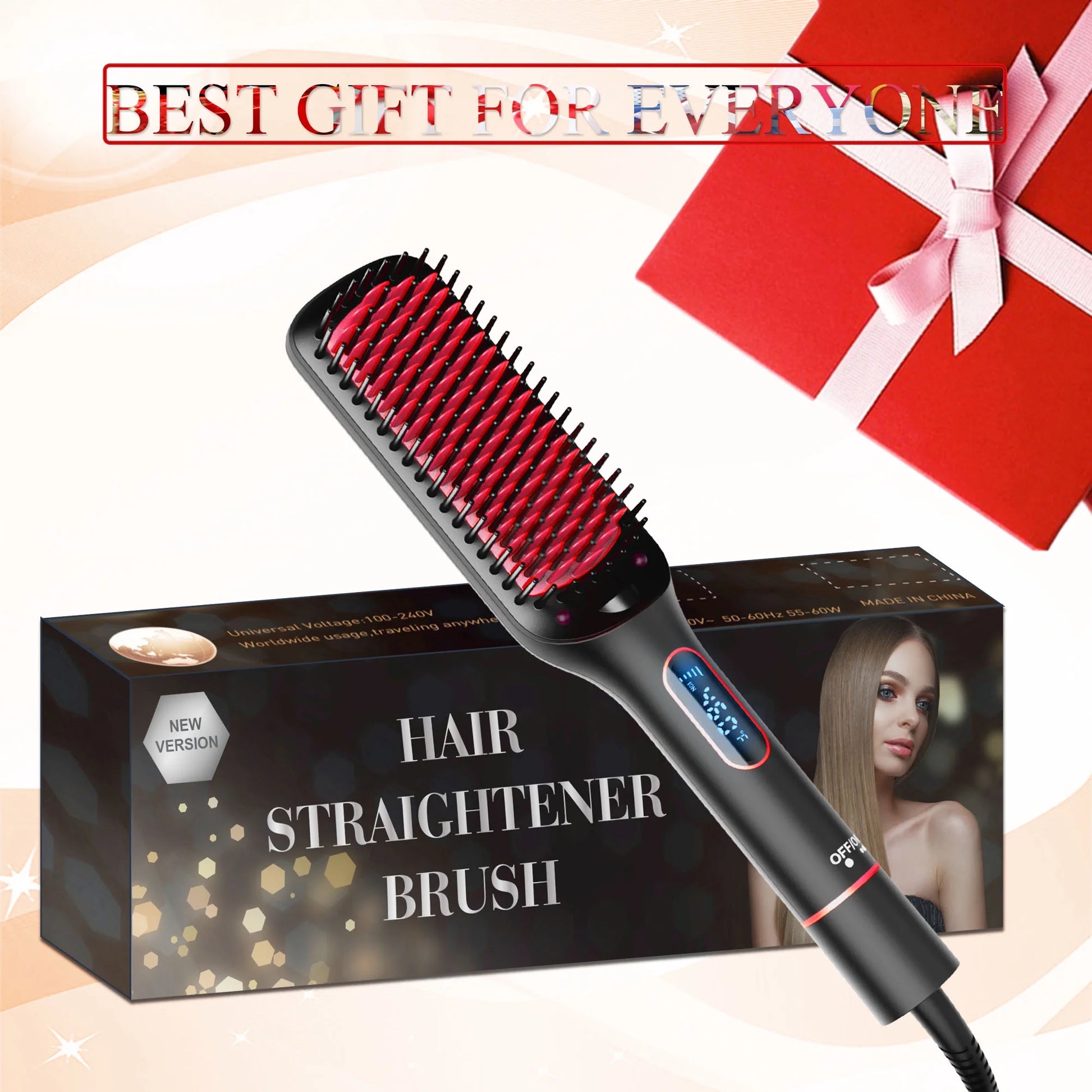 Hair Straightener Brush, Ionic Hair Straightening Brush with LED Display Screen, Plastic