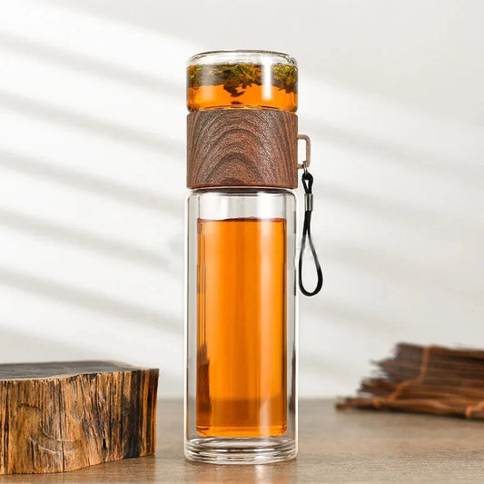 400ML Double Layer Tea Water Bottle High Borosilicate Glass Tea Cup with Filter Infuser Tumbler Drinkware Set