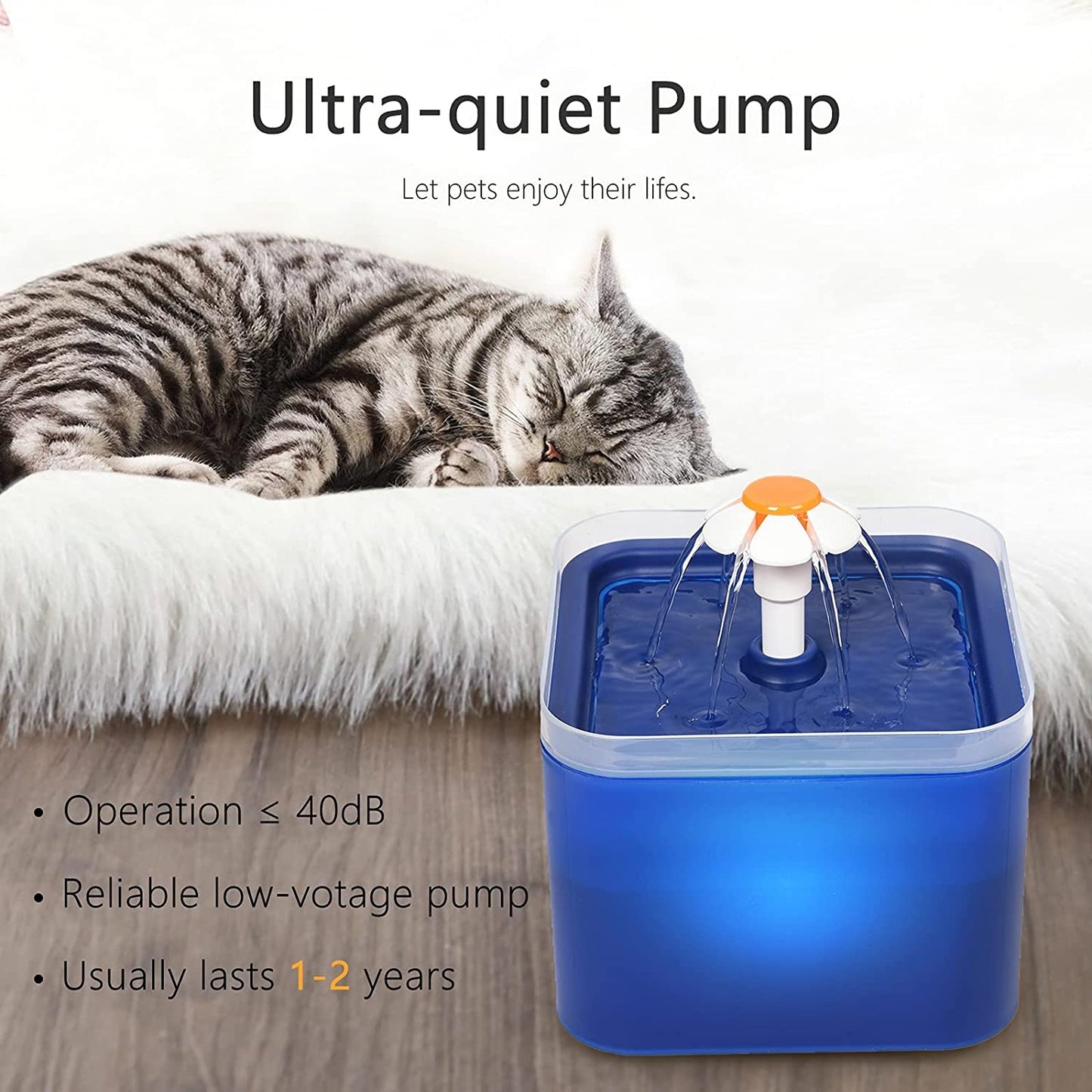 67Oz/2.0L LED Pet Fountain，Automatic Cat Water Fountain Dog Water Dispenser for Cats，Dogs，Other Pets (Blue)