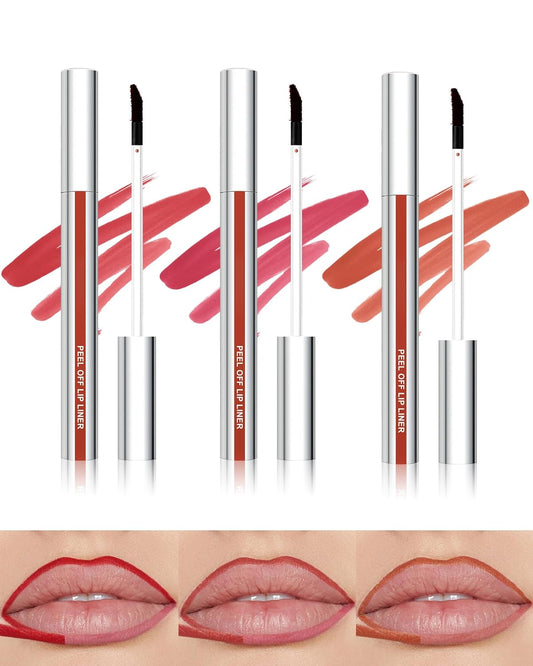 3Pcs Peel off Lip Liner Stain Set Long Lasting,Tattoo Lip Stain Lip Gloss Peel off Lipstick, Waterproof Stay on All Day, Transfer-Proof, High Pigmented Matte Finish Peel off Lip Stain Makeup for Women